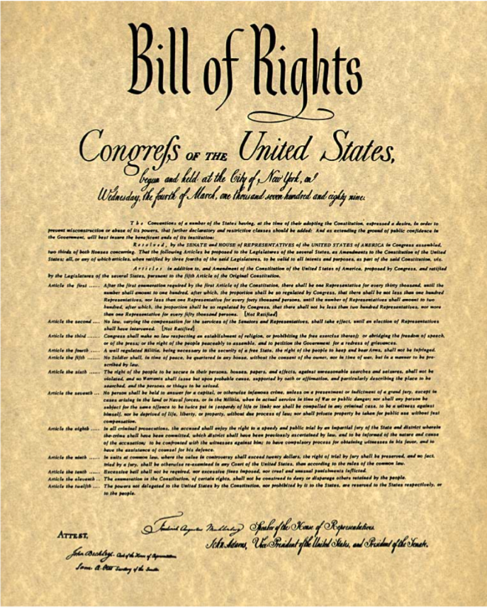 picture of the bill of rights which includes takings clause